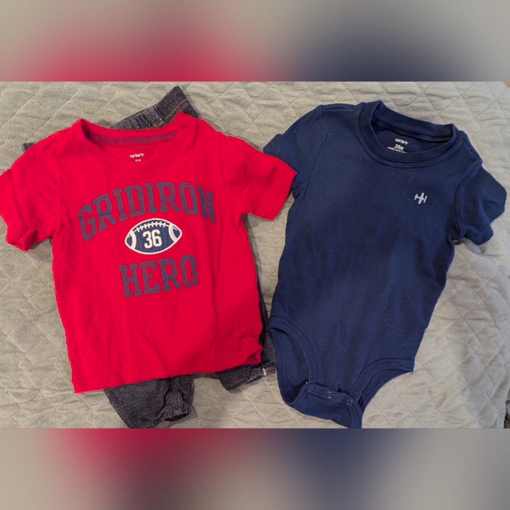 Carter's 24M Red Gridiron Hero T-Shirt and Navy Onesie Set